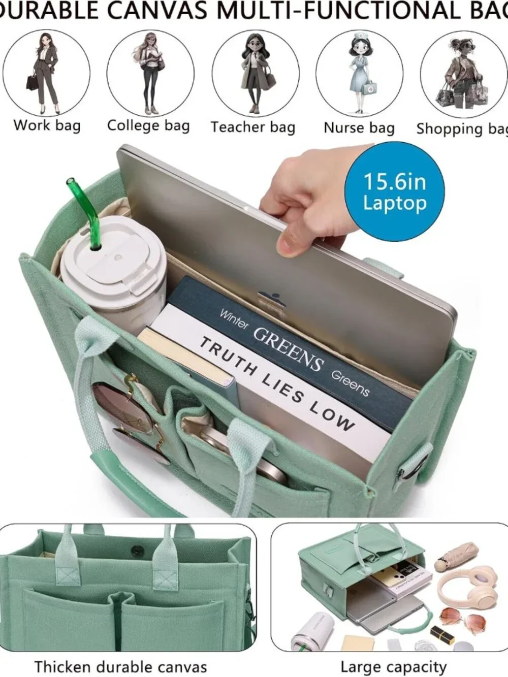 Stylish Large Canvas Tote Bag for Women | Versatile Crossbody Work & Travel